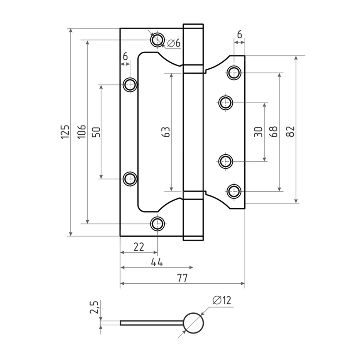 Петля универсальная без врезки 100/p-2b 100x2,3 SN (мат.никель)